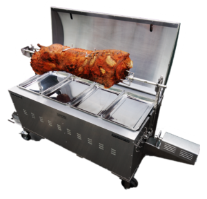 Hog roast machine with hog